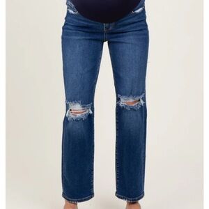 Pinkblush Distreaaed Maternity Straight Leg Blue Jeans